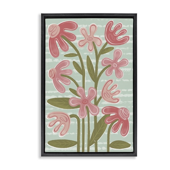 Stupell Industries Pink Whimsy Midcentury Flowers Black Framed Floater Canvas Wall Art, design by Martina Pavlova