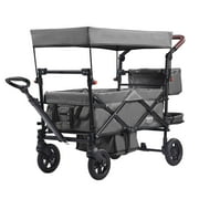VEVOR Wagon Stroller for 2 Kids,Push Pull Quad Collapsible Stroller with Adjustable Handle, Encircling Harness Removable Canopy, 4 Wheels w/ Brakes, Mutifunction Tandem Stroller for Camping Dark Grey