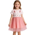 thumbnail image 2 of WRKEKC Girls Floral Dress Short Sleeve Round Neck Striped Tulle Soft Breathable Comfortable Cotton Fabric Daily 2-8 Years, 2 of 9