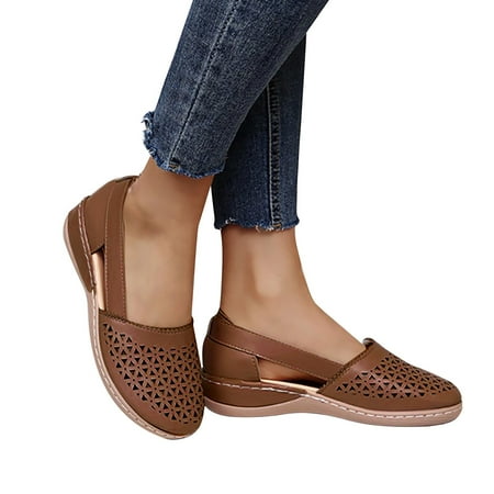 

ZHELIYO Women s sandals Women Sandals Wedge Low Heel Roman Wedge Ladies Fashion Elastic Strap Carved Breathable Shoes Thick Soled Wedges Brown 4.5