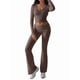 thumbnail image 3 of Conjunto Deportivo de 2 Piezas para Mujer, Camiseta de Larga, Pantalones Acampanados con Solapa, Chándal Informal, Color Café, Talla M, 3 of 8