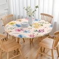 thumbnail image 3 of Pioneer Flower Floral Print Pattern Round Fitted Tablecloth with Elastic Edge,Dining Table Cover Waterproof,Outdoor Round Tablecloth for Camping,Dining,Indoor and Outdoor, 3 of 7