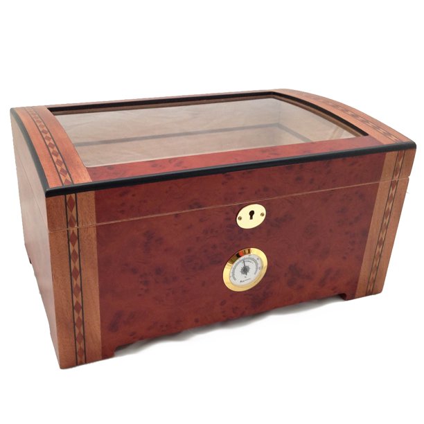 Luxury Dome Counter Top Display Humidor 200 Cigars Storage Humidifier
