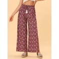 thumbnail image 3 of INSPIRE CHIC Pantalones de pierna ancha con cordón y borlas en la cintura elástica con abertura alta boho para mujer rojo XS, 3 of 5