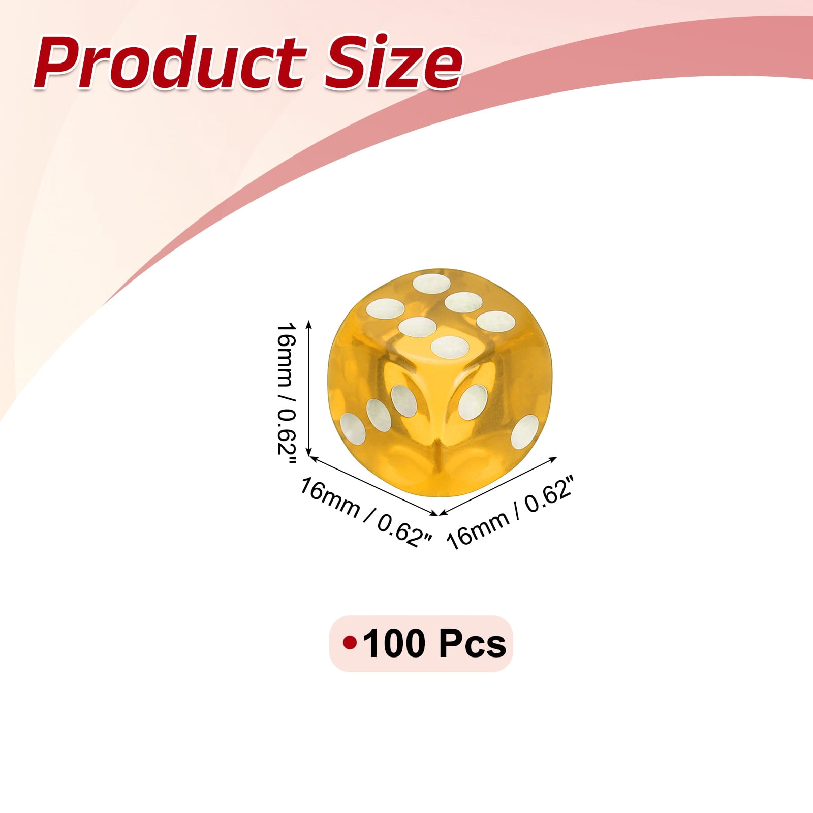 100Pcs Translucent Polyhedral Dice 16mm Square Dice W Rounded Edge, Yellow