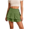 thumbnail image 1 of TaTaai Women's Solid High Waisted A-Line Mini Skirt Tiered Ruffle Tie Waist Double Layer Hem Vintage Style for Casual Summer Daily Wear Gift, 1 of 5