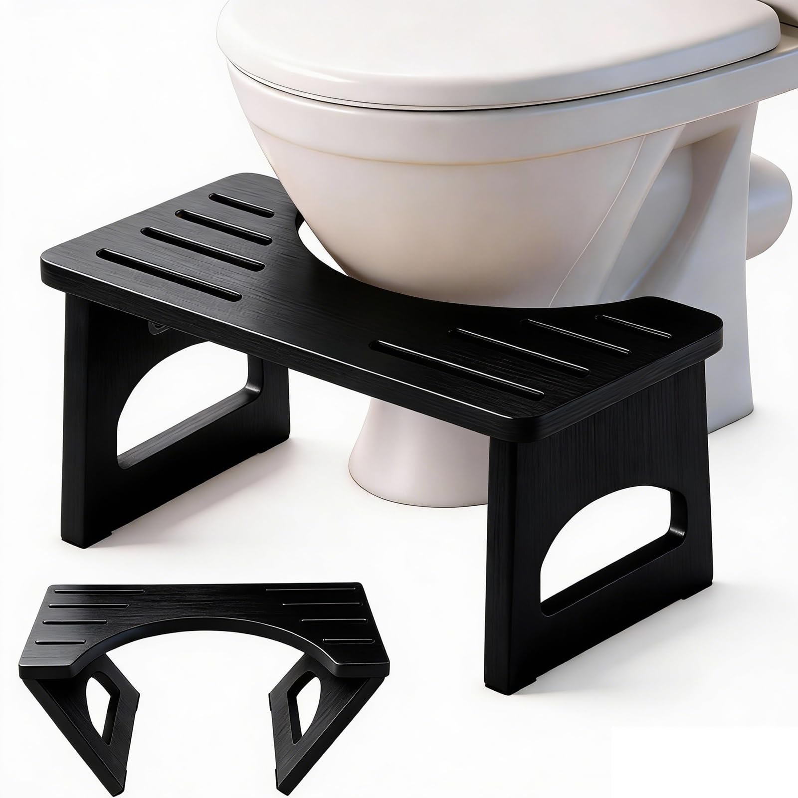 Foldable Toilet Stool, 7 Inch Poop Stool for Bathroom, Bamboo Toilet Stool Squat Adult, Collapsible Squatting Potty Stool with Non-Slip Strip - Helps Bathroom Posture and Comfort (Brown)