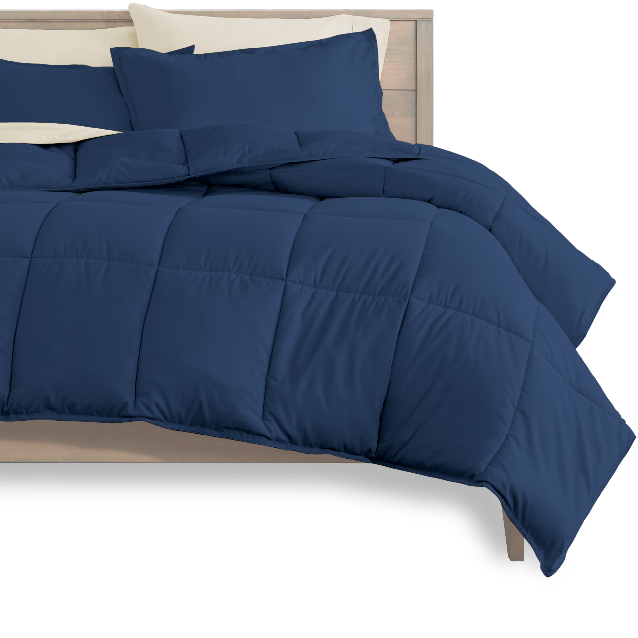 Bare Home Microfiber 7-Piece Dark Blue and Sand Bed in a Bag, Queen