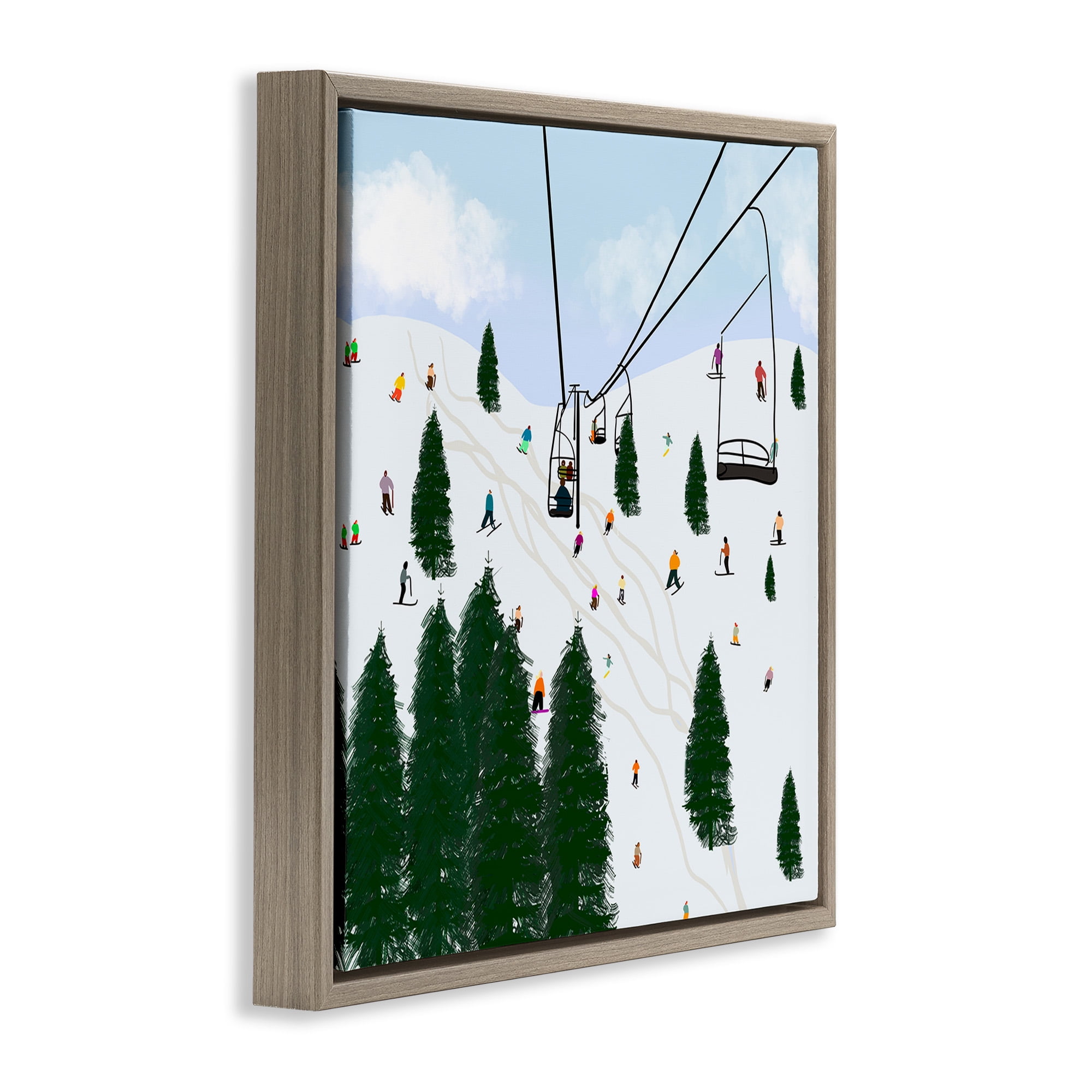 Stupell Industries Ski Lift Mountain Landscape Landscape Painting Brown Floater Framed Canvas Art Print Wall Art, 18 x 18