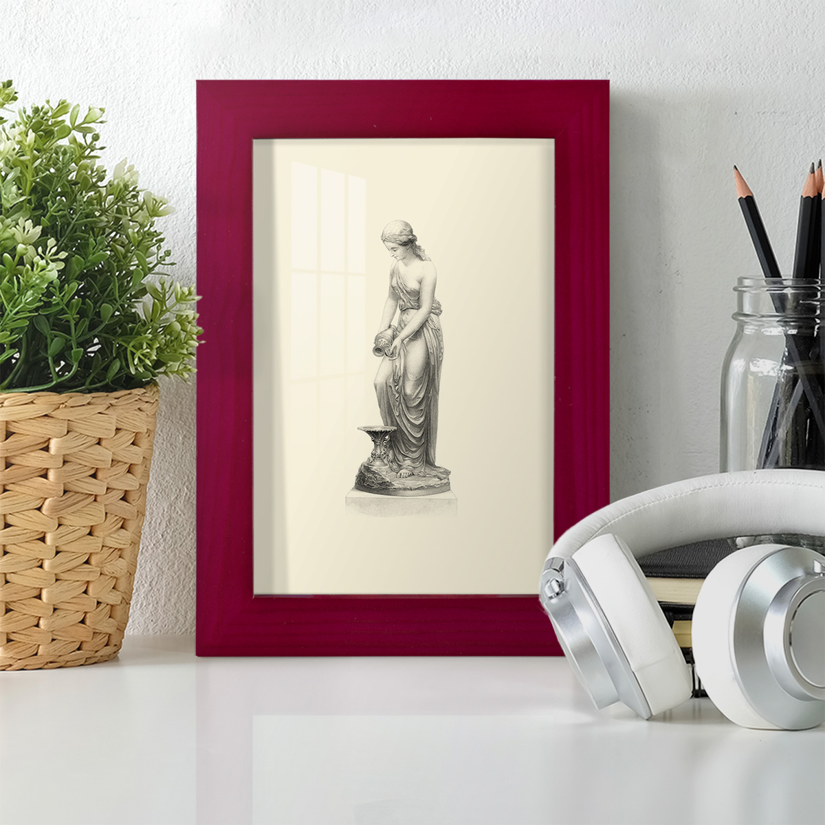 Classical Statuary II -Framed Print w/glass-Cherry Red