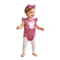 thumbnail image 4 of Hansber 2Pcs Metallic Outfit for Baby Girls Sparkly Romper Toddlers Birthday Party Fancy Dress Up Pink 18-24M, 4 of 7