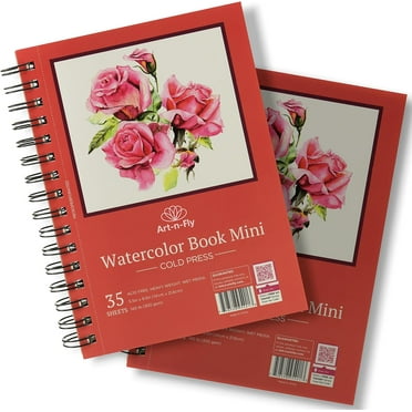 Art-n-Fly Watercolor Sketchpad Mini Book, 2 Pack, 35 Sheets Each, Spiral Bound, Ages 5 , Watercolor Paper