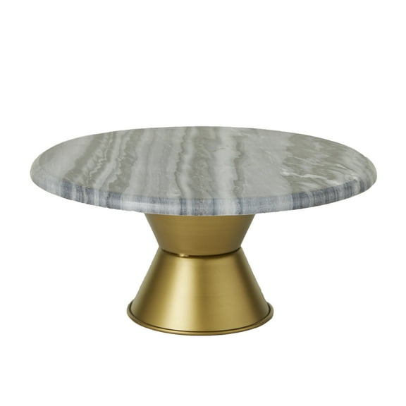 CosmoLiving by Cosmopolitan 14" x 7" Gray Ceramic Cake Stand with Gold Base, 1-Piece