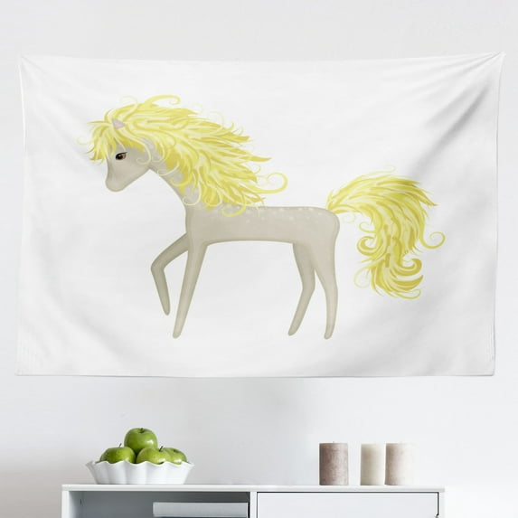 Sports Tapestry, Silhouette Illustration of Polo Player on a Horse Hitting a Ball Print, Fabric Wall Hanging Decor for Bedroom Living Room Dorm, 2 Sizes, Charcoal Grey and White, by Ambesonne