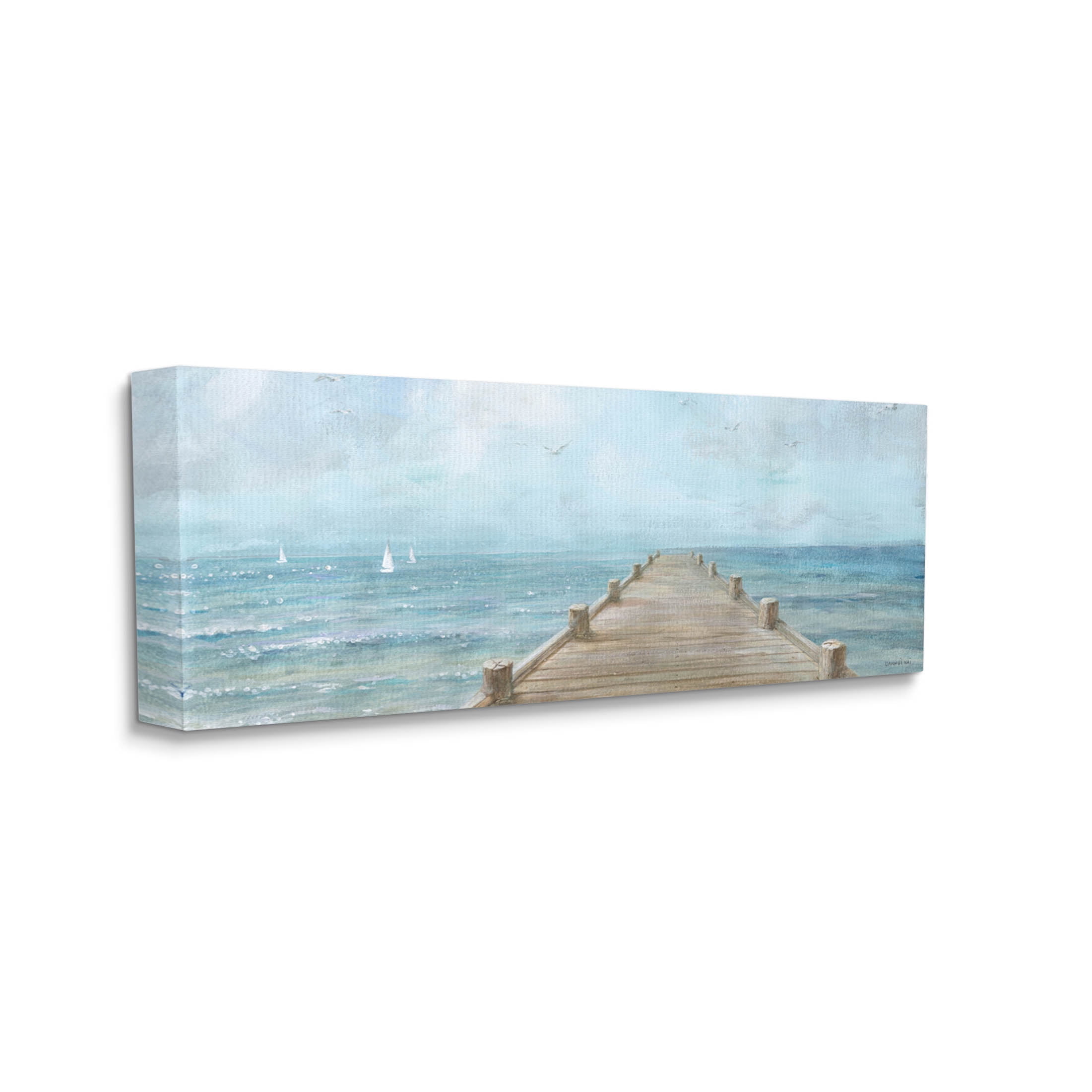 Stupell Industries Waterfront Pier Coastal Ocean View Painting Gallery Wrapped Canvas Print Wall Art, Design by Danhui Nai