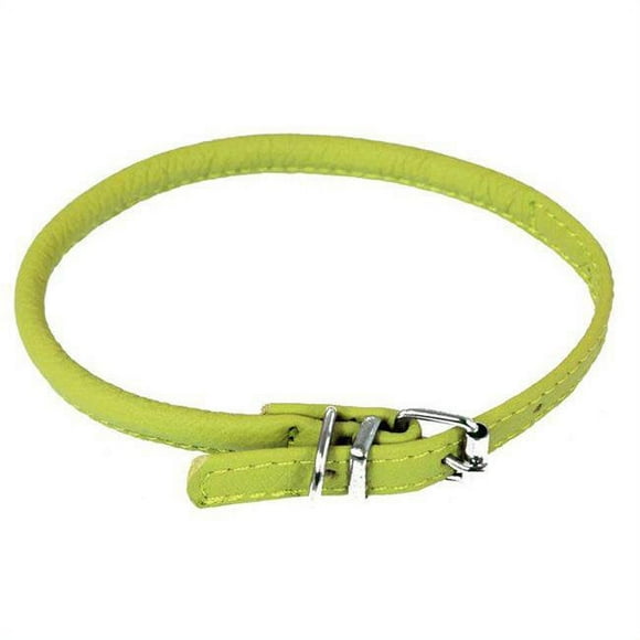 Dogline 1/2-Inch Wide Soft Padded Rolled Round Leather Dog Collar, 22 to 25-Inch Length, Lime Green