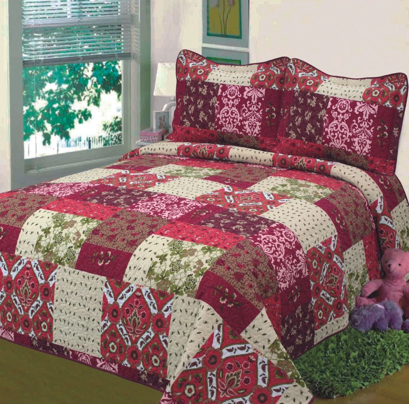 Mk Collection 3-Piece King Oversize Reversible Quilted Bedspread Set - Navy Blue/White/Gray - View #6