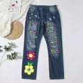 thumbnail image 2 of YDLCAFD Flower Printing Jeans For Women Pull On Mid Rise Stretch Classic Jeans S 5XL M, 2 of 5