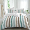 thumbnail image 2 of Brown Stripe Bedding 3 Piece Duvet Cover Set Full Size, Ombre Geometric Teal Green Vertical Striped Soft Microfiber Comforter Cover with Zipper Closure & Pillowcases, FadeResistant Quilt Cover, 2 of 9