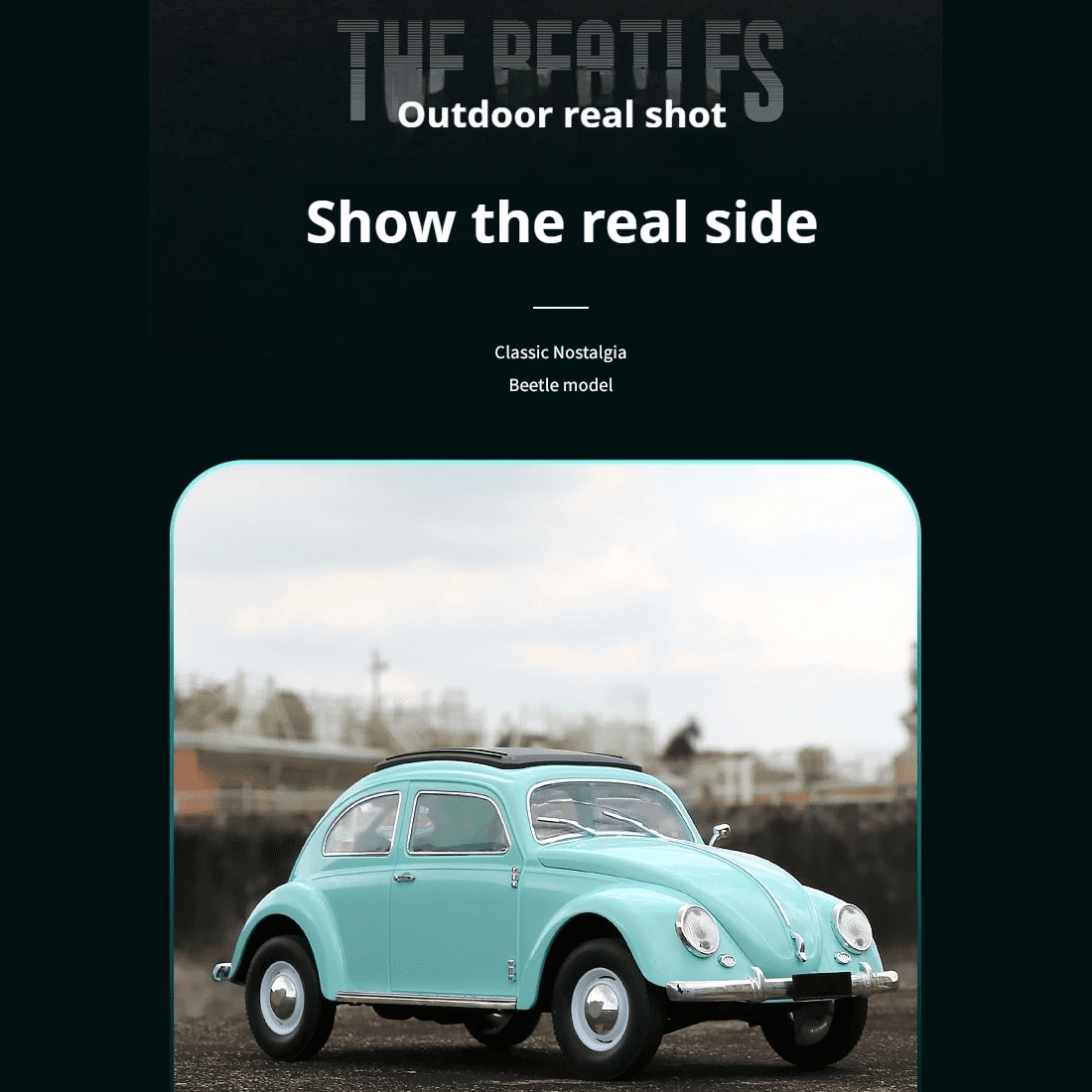 D62MINI Retro RC Beetle Car, 1:16 Scale Vintage RWD Drift Remote Control Car Model with 130 Motor & LED Lights, Gift for RC Enthusiasts