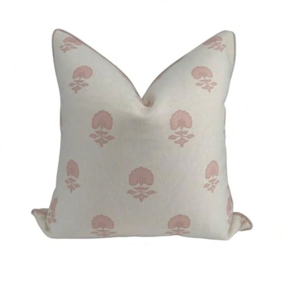 The Lauderdale Floral Block Print Pillow Cover Blush Pink and Decorative Throw Pillow Cover Grandmillennial Home Decor 20 x 20