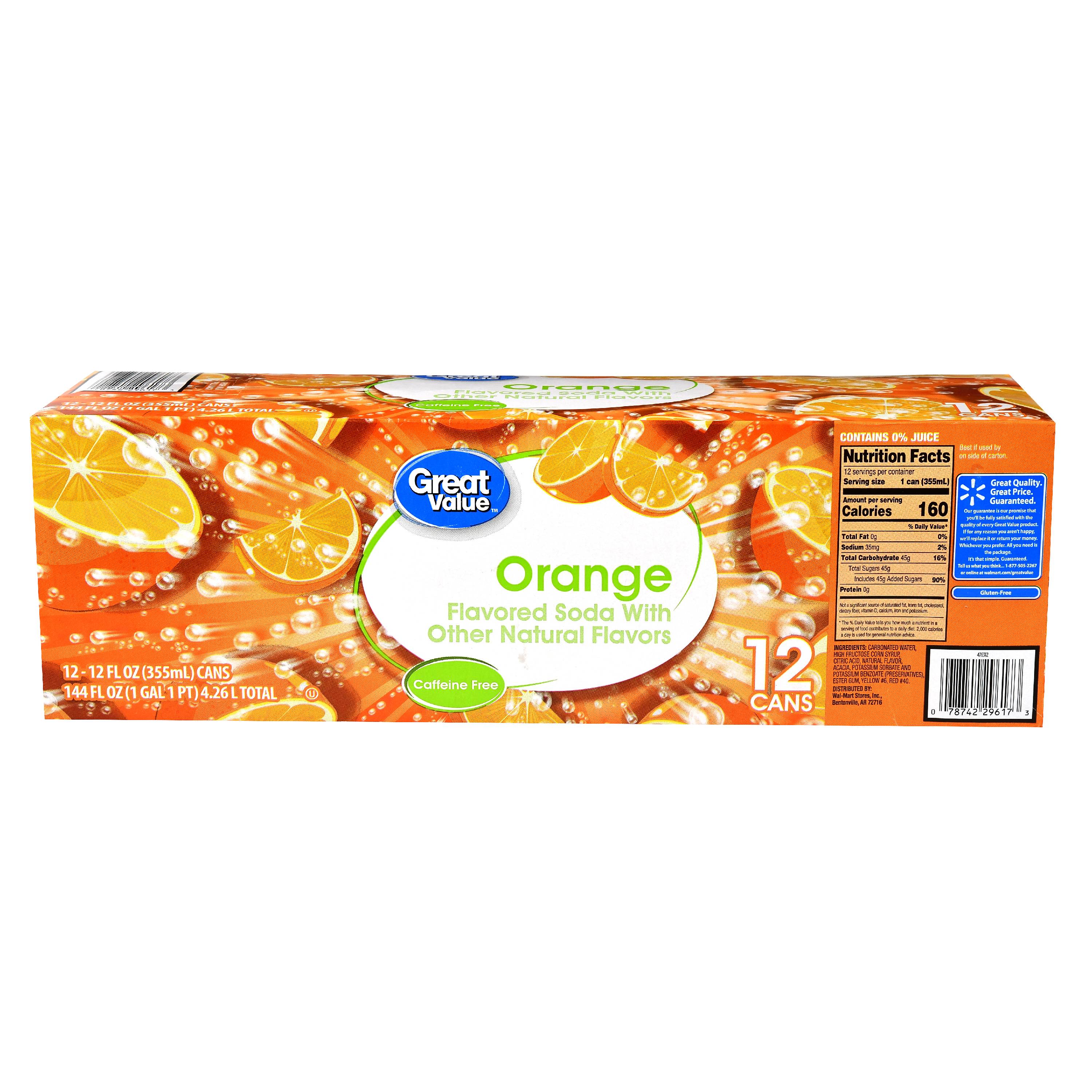 Great Value Orange Flavored Soda, 12 Fl. Oz., 12 Count