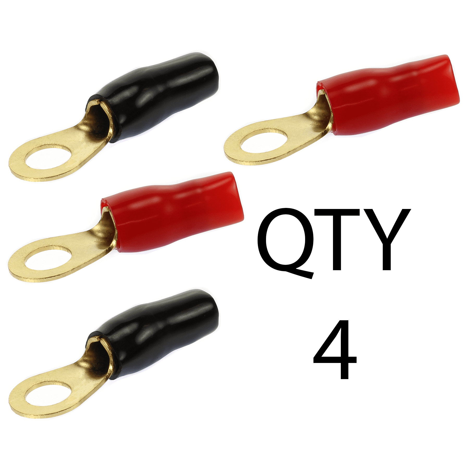 10 PACK 4 AWG auge Gold Wire Crimp Cable Ring Terminal Red//Black Boots 3//8 Lug