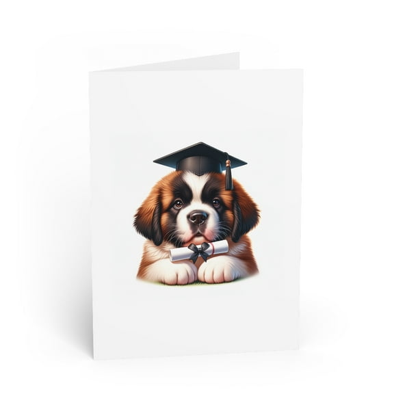 DistinctInk Greeting Card / Note Card - St. Bernard Puppy Graduation - PACK of 10