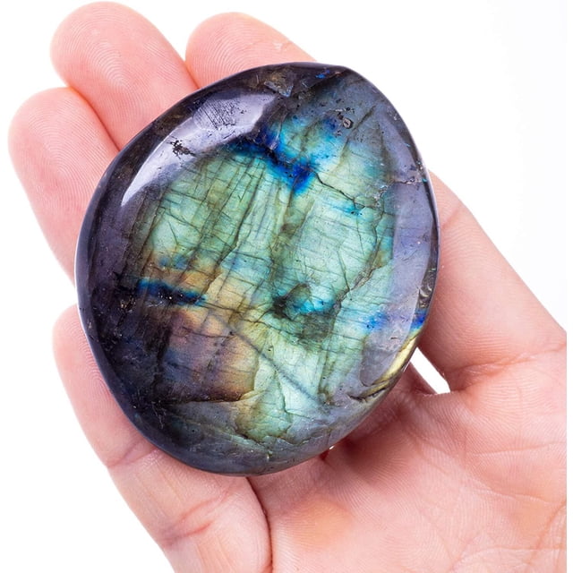 Labymos Labradorite Palm Stone Crystal - Natural Chakra Reiki Polished Healing Pocket Worry Stone Crystal