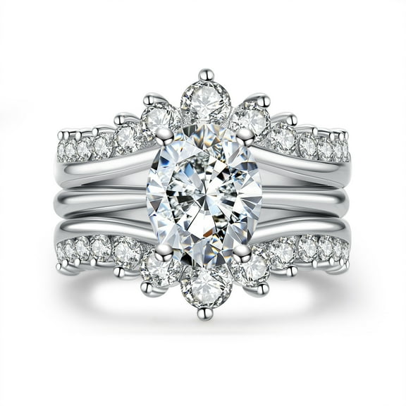 AnuClub Oval Cut Moissanite Engagement Rings Bridal Set 4.52cttw(3CT Center Stone) D Color VVS1 925 Sterling Silver 3-in-1 Wedding Promise Ring for Women with Certificate