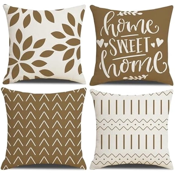 Eryueer Cushion Covers,Cushion Covers 40 x 40 set of 4 Brown Square Throw Pillow Case cushion covers 16x16 4Pack For Outdoor Patio Garden Blench Living Room Sofa Farmhouse Decor