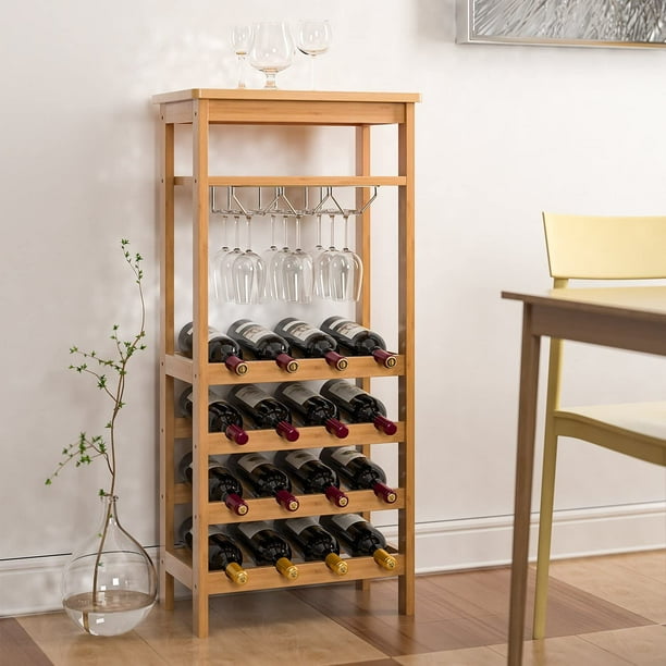 Homfa 4 Tier Bamboo Wine Rack, Free Standing Wine Storage Rack with