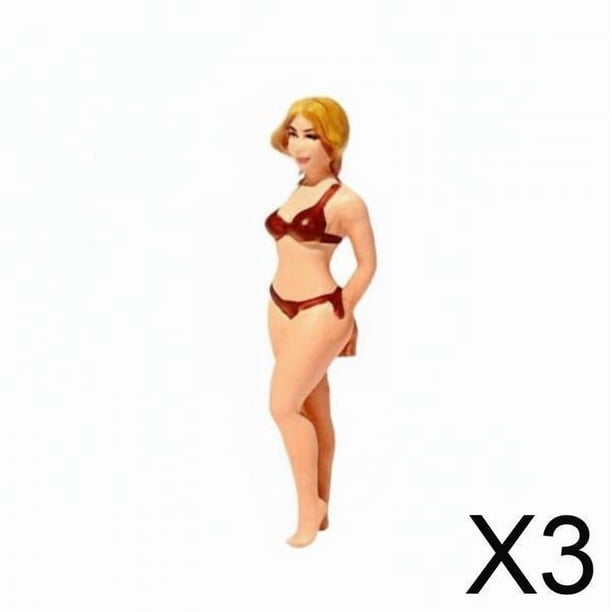 Paquete de 2 a 6 figuras a escala 1:64 de mujer en traje de baño pintada a mano en miniatura 3D. 3 piezas