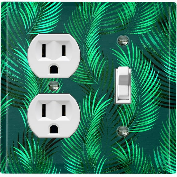 Metal Light Switch Plate Cover Jungle Tropical Leaves Green Palm JGL001