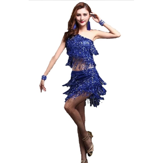 Whitewed Sparkle Rivet Gatsby Dance Theme Competition Dance Dress Blue