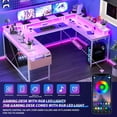 thumbnail image 2 of U Shaped Computer Gaming Desk with  LED Lights & Power Outlets 79"  Inch Corner Office Desk with Monitor Stands U Shaped Gaming Desk Pink, 2 of 7