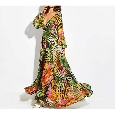 Zxzy Boho Style Women Dress Long Sleeve Beach Summer Dresses Floral 