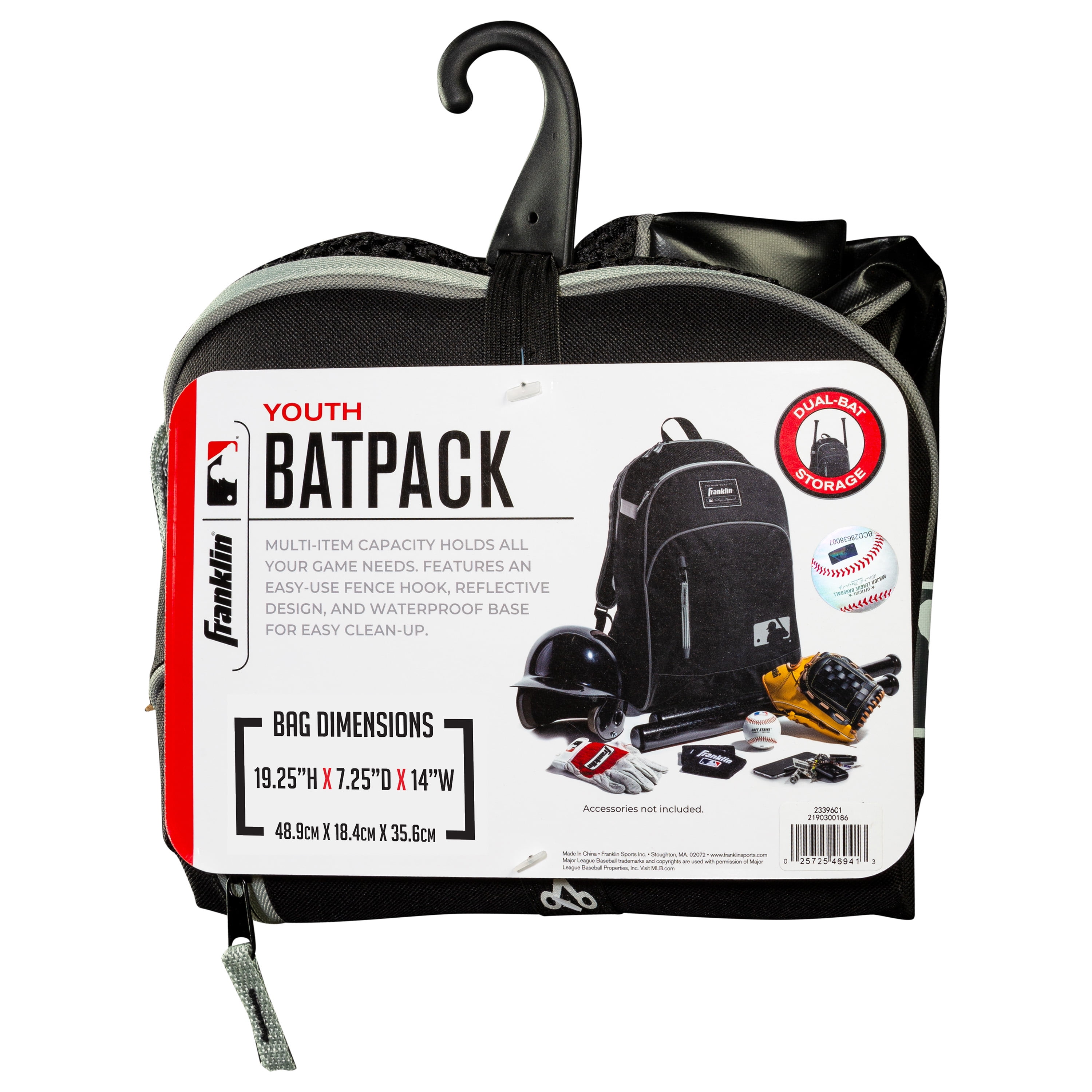 Franklin Sports MLB Batpack Bag - Youth Baseball, Softball and Teeball Bag - Black/Red