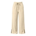 thumbnail image 5 of Atogsazn Womens Summer Wide Leg Pants Casual Loose Split Hem Drawstring Pant with Pocket Trouser Khaki L Fashion, 5 of 7