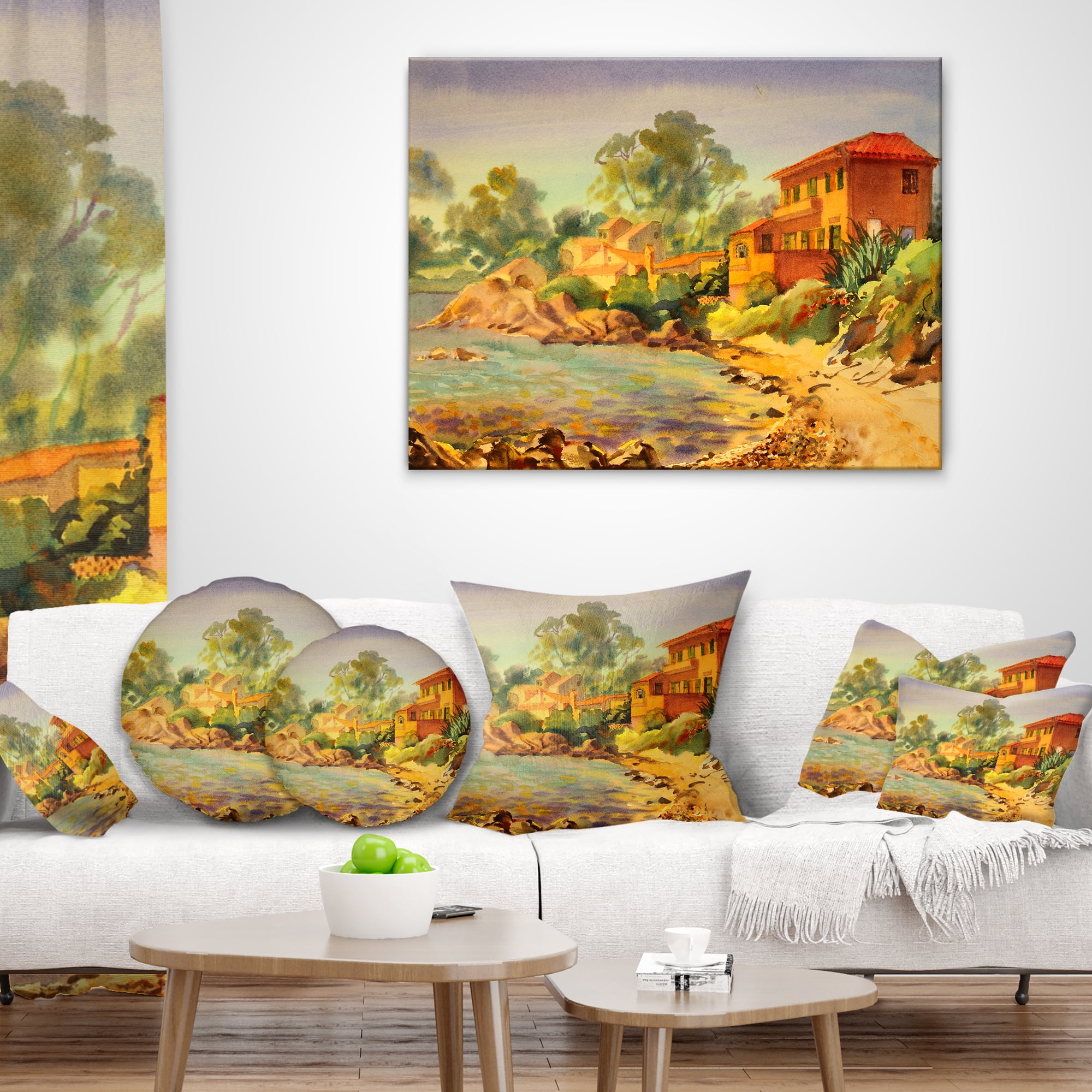 Designart French Riviera - Landscape Printed Throw Pillow - 12x20