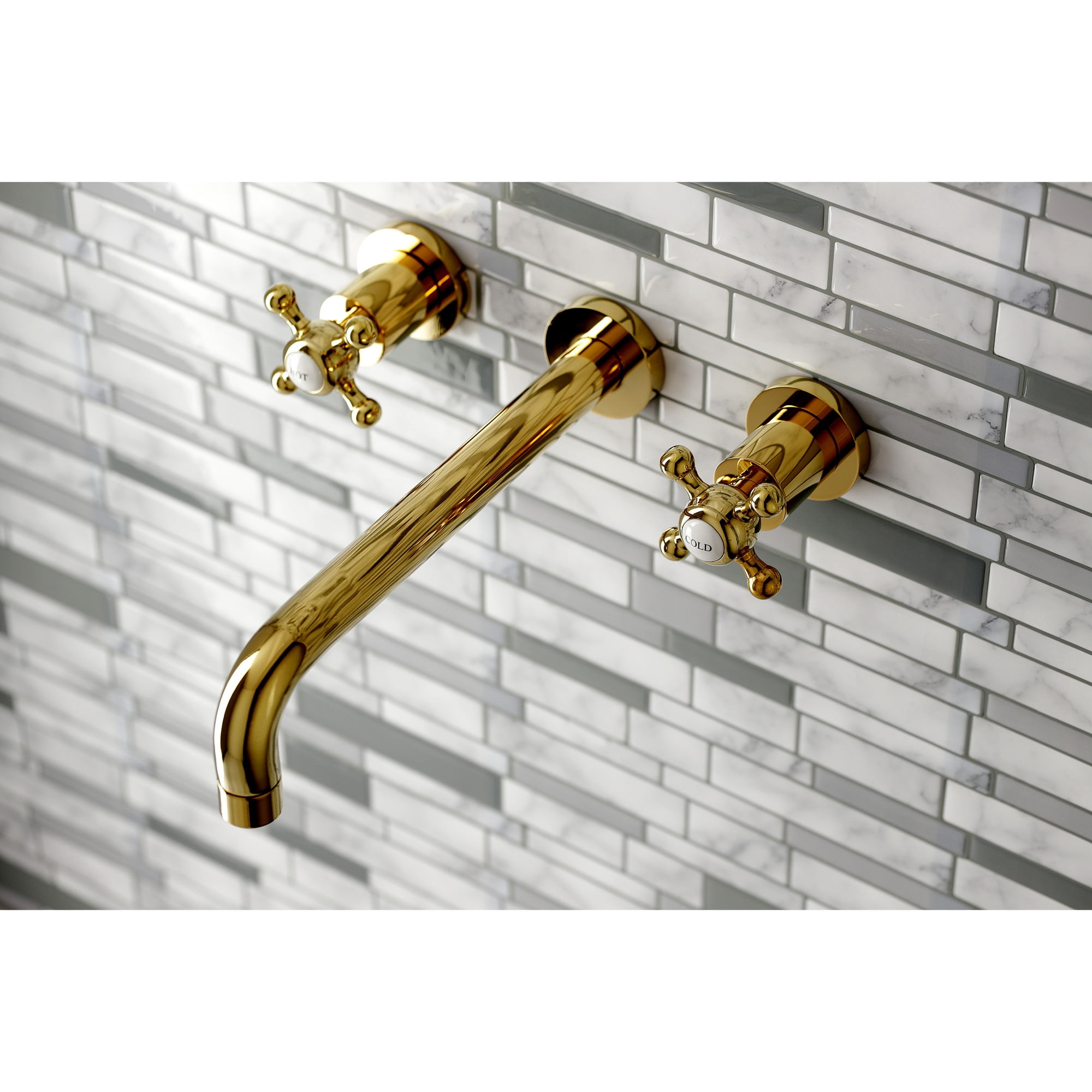 Kingston Brass KS8022BX Metropolitan Two-Handle 3-Hole Wall Mount Roman Tub Faucet in Polished Brass