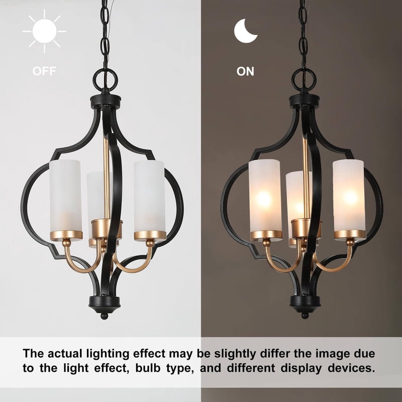 LNC 3-Light Matte Black and Gold with Frosted Glass Shades Globe Transitional Chandelier