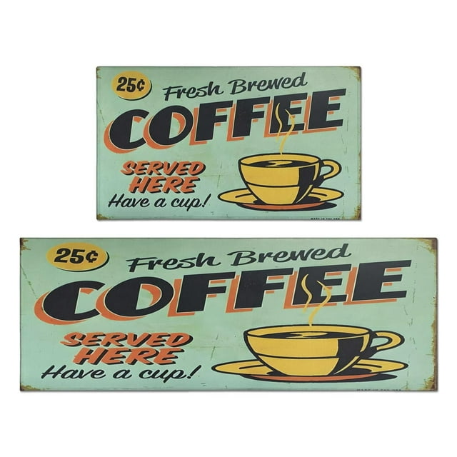 Coffee Black Vintage Pattern Kitchen Rugs and Mats Set Of 2,Kitchen Rugs Mats with Dirty Resistance,washable,water Proof,kitchen Mats 17.7x24+17.7x48inch