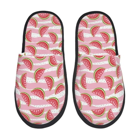 Balery Cute Watermelon Slient Indoor Furry Fleece Comfort House Shoes Soft Non-Slip Home Shoes Cotton slippers House Slippers-- Large