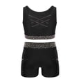 thumbnail image 2 of iixpin Kids Girls 2 Piece Gymnastics Dance Outfits Shiny Rhinestones Crop Top with Shorts Set Dancewear Black 16, 2 of 5