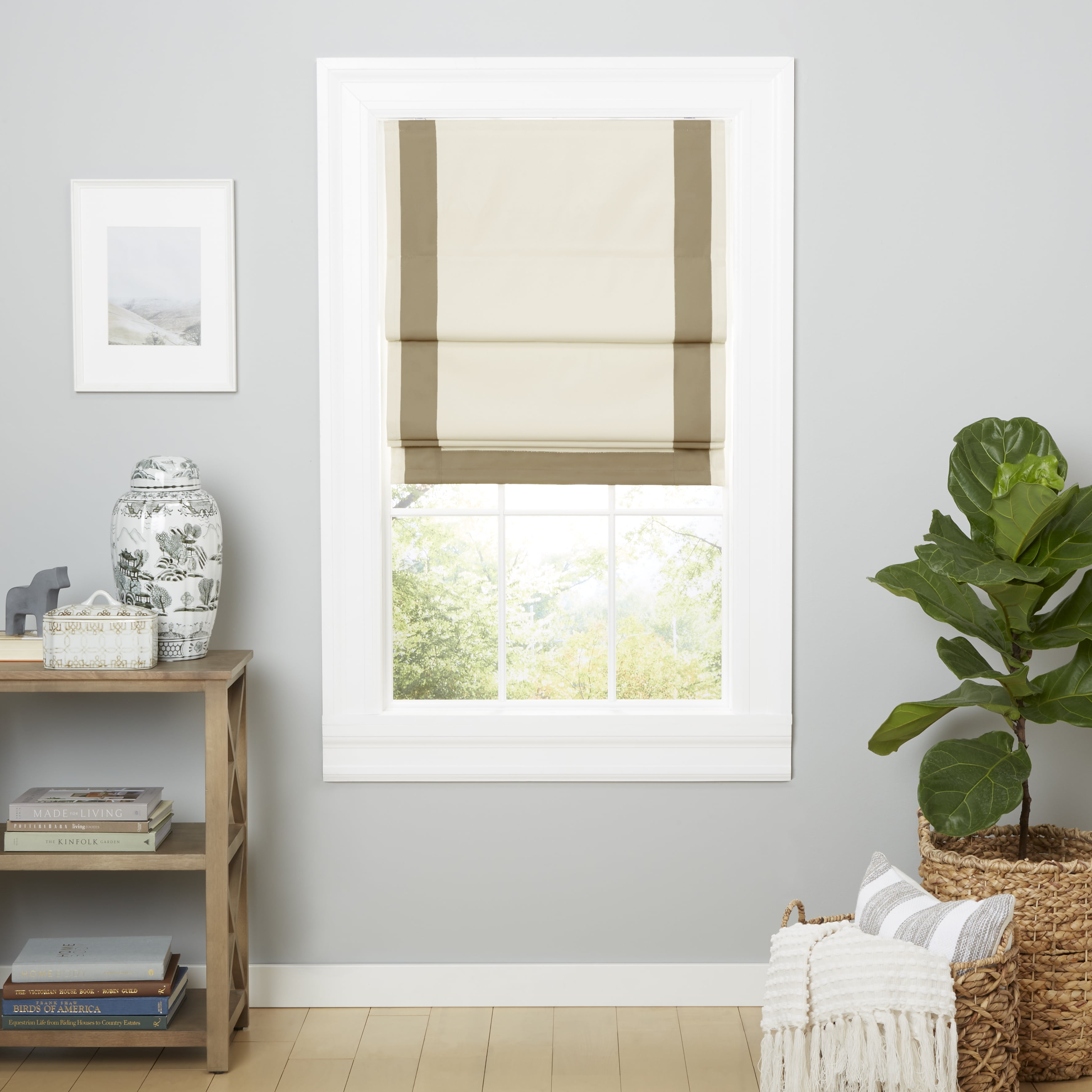 Exclusive Home Frontera Blackout Roman Window Shade, Natural/Taupe, 27"x64"
