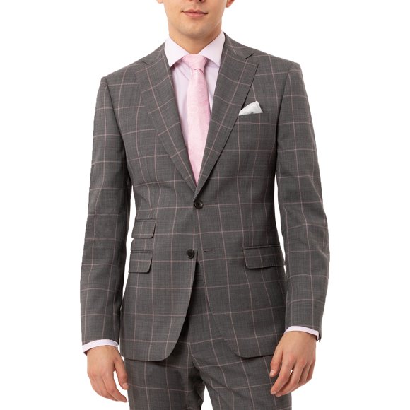 Tallia Men’s Slim-Fit Stretch Windowpane Suit Separate Jacket (Gray, 46)