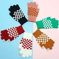 thumbnail image 4 of Eoperou 1 Pair Full Finger Gloves Checkerboard Pattern Vivid Color Windproof Wear Resistant Super Soft Keep Warm Yarn Unisex Winter Warm Outdoor Gloves for Camping, 4 of 8