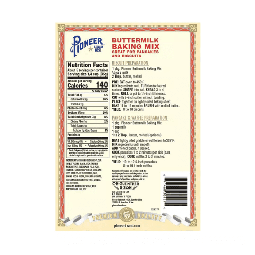 Pioneer Buttermilk Pancakes & Biscuits Baking Mix 6 oz ,6 Pack