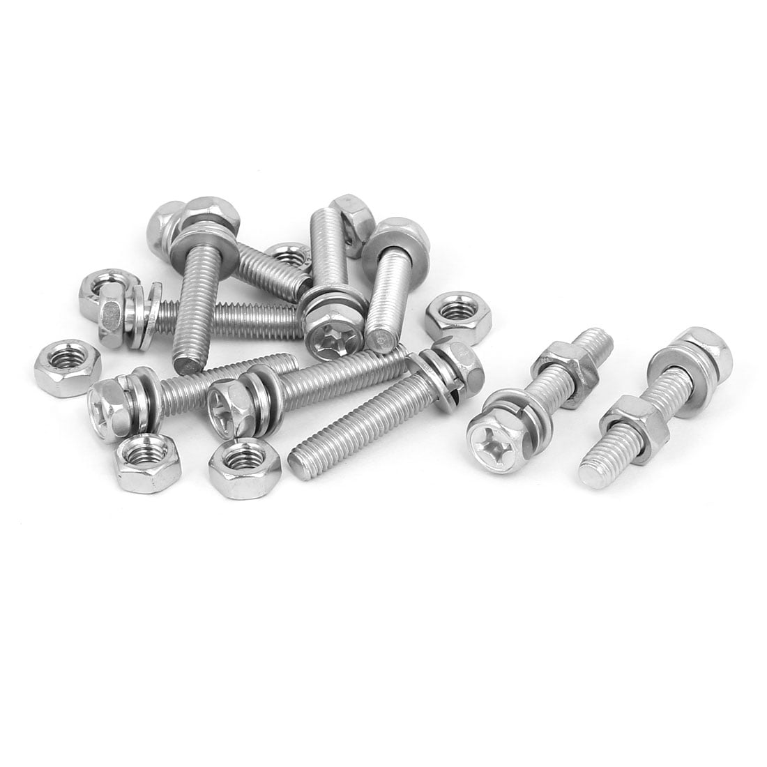M6 x 30mm 304 Stainless Steel Phillips Hex Head Bolts Nuts w Washers 10
